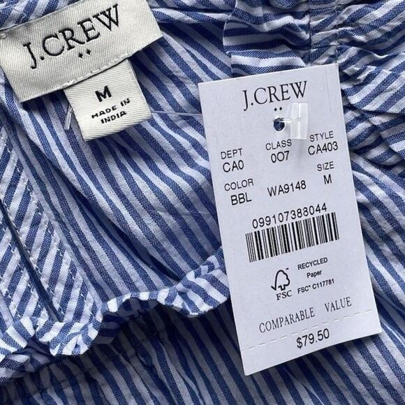J.CREW Top Women Medium Blue Striped NEW Flutter Sleeve Blouse 100% Cotton CA403 - Picture 13 of 13